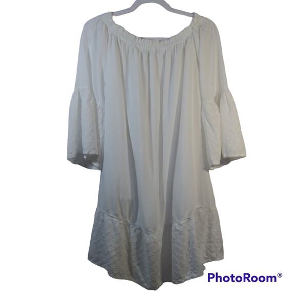 J Gee White Off Shoulder Bell Sleeve Dress Cottage Core Boho  Size XL - Picture 3 of 9